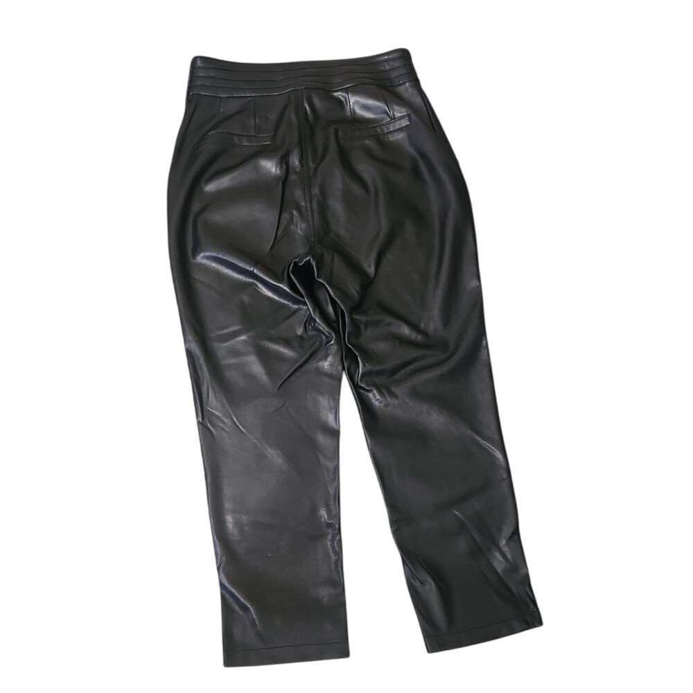 7 For All Mankind Black Faux Leather Pants Pleated Waist Cropped Trousers Size M - Picture 8 of 10